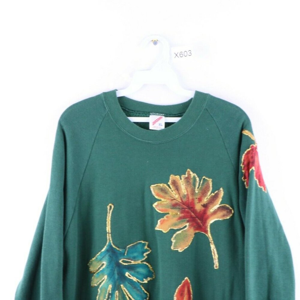 Vtg 90s Streetwear Glitter Fall Leaves Sweatshirt View 2